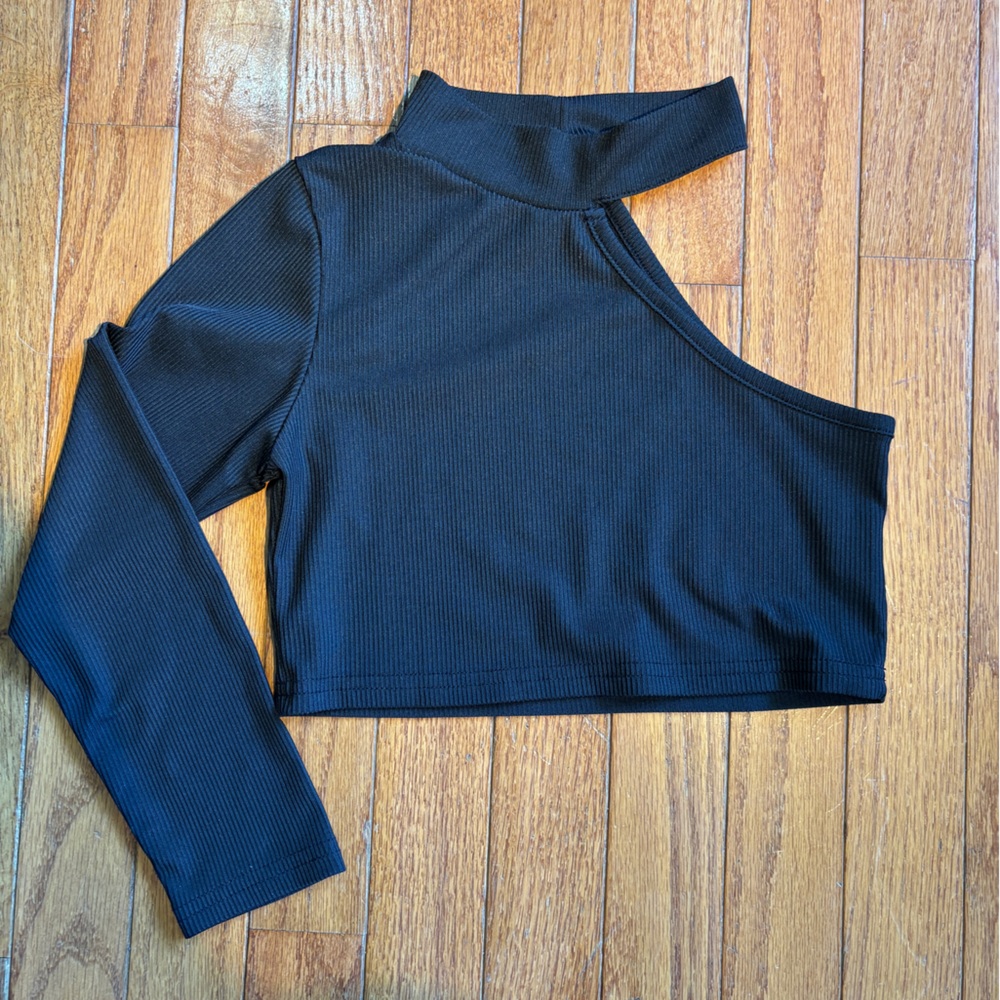 SHEIN Black Asymmetrical Cut Out Bodysuit Girls 7 EUC